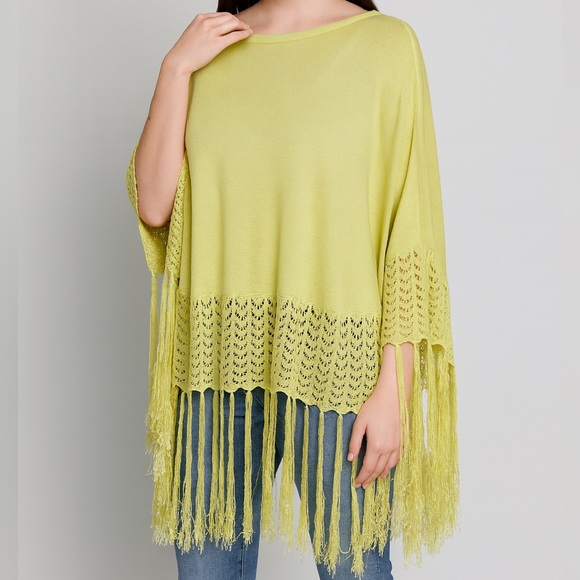 Portolano Sweaters - 🆕 🇮🇹 Silk Cashmere Cotton 🍋‍🟩 Portolano Luxury Knitted with Tassels Poncho